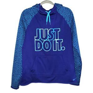 Nike Therma Fit All Time Just Do It Blue Pattern Hoodie Women Sz M